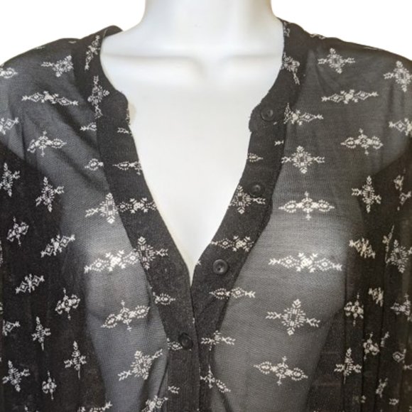 Black Sheer Boho Tunic Blouse Size Large - Picture 3 of 6